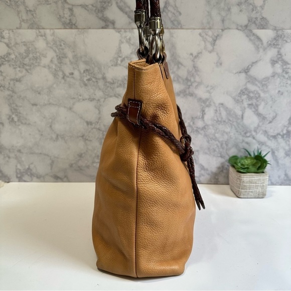 Fossil tan butterscotch leather southwestern brown braided tote shoulder handbag - Picture 3 of 11